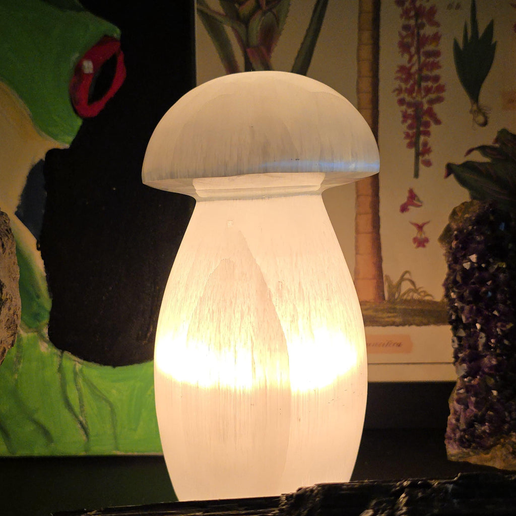 Selenite Mushroom Lamp - 8 Inch Table Lamp