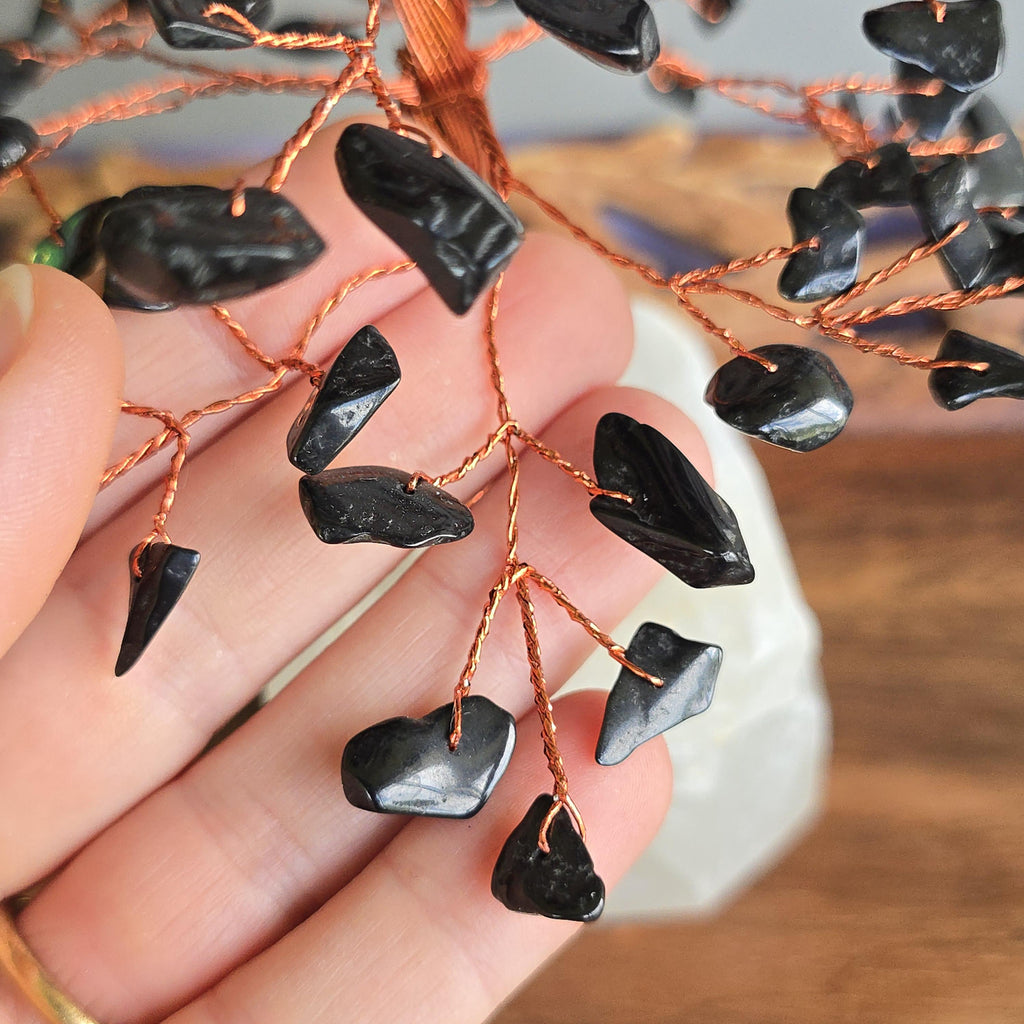 Black Tourmaline Crystal Tree with Selenite Base