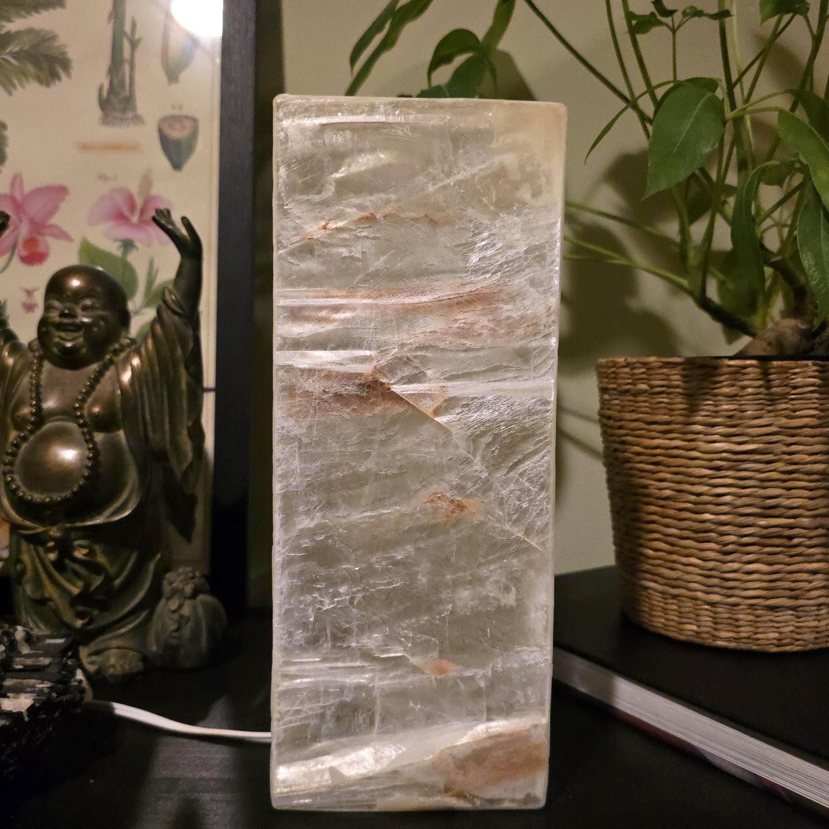Gypsum Selenite Table Lamp - 12" Rectangular Desk Lamp