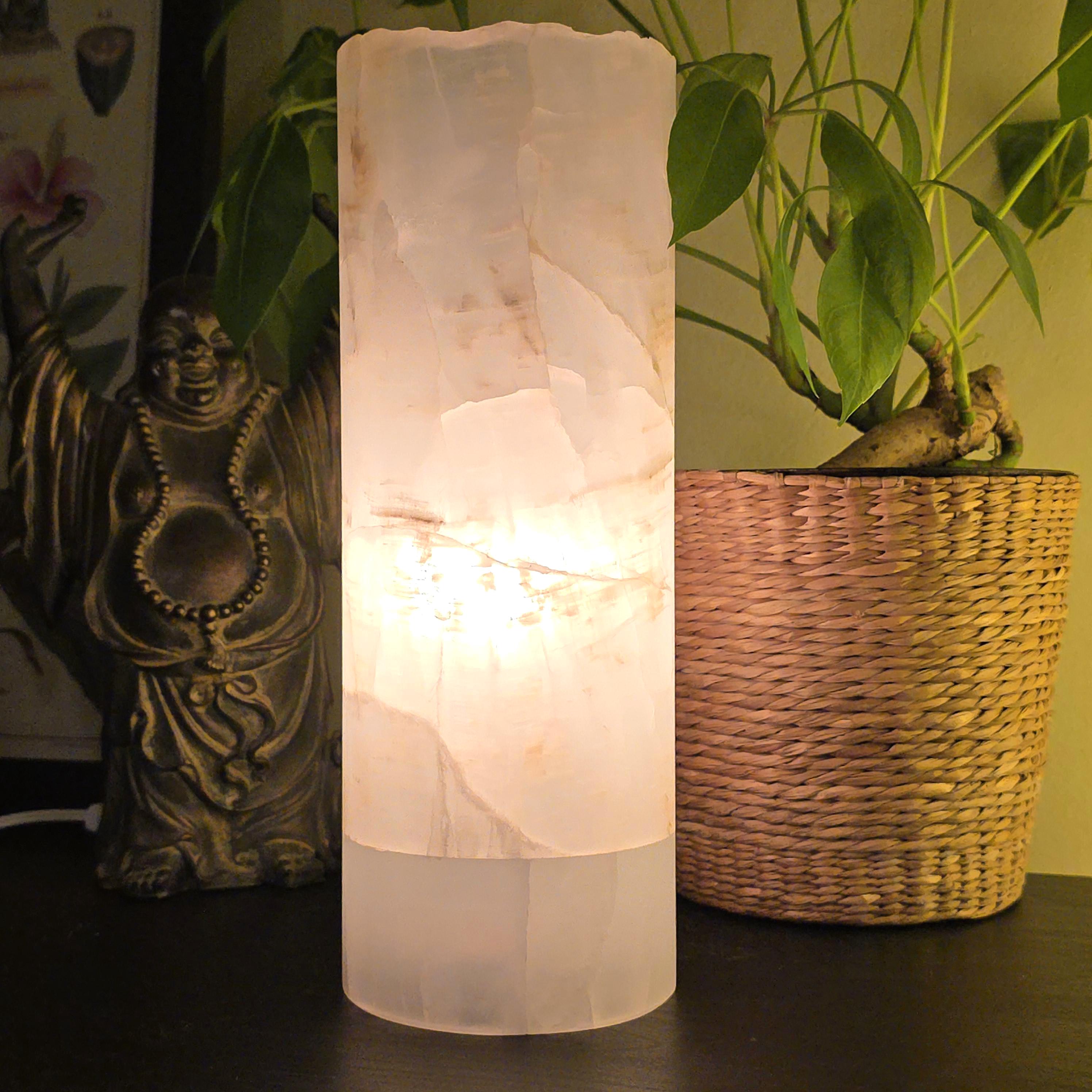 Onyx Table Lamp - 12 Inch Natural Cylinder Lamp from Mexico