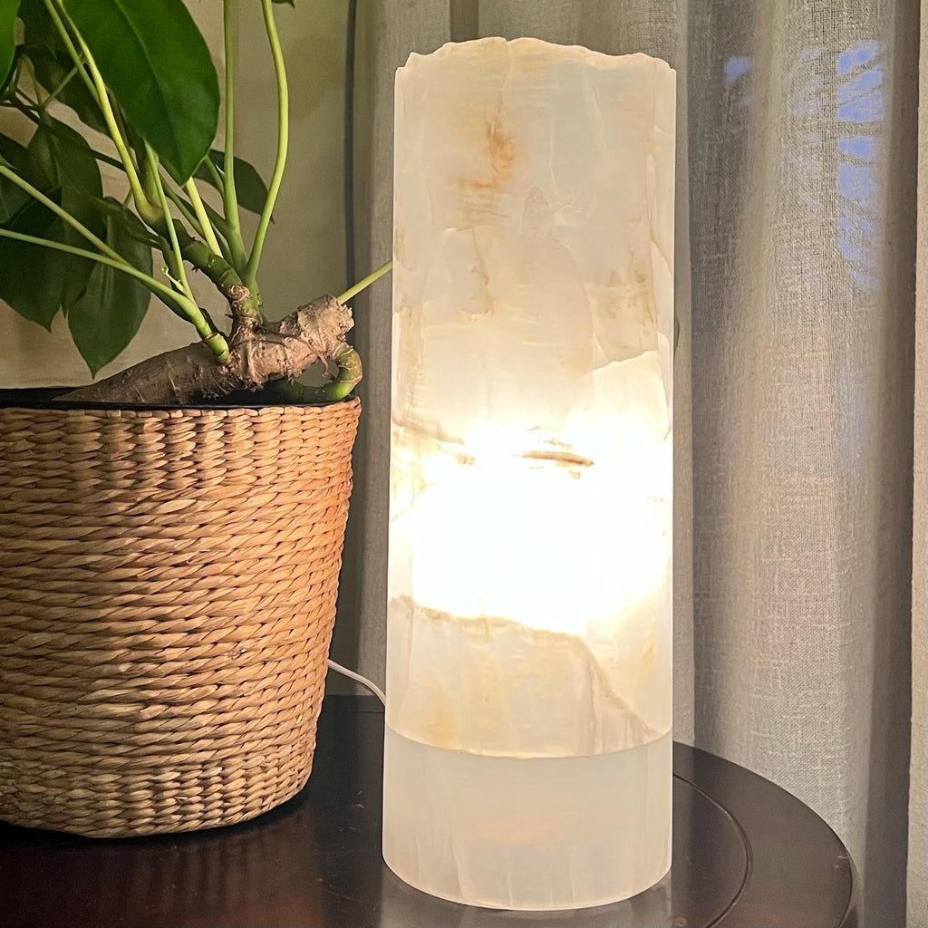 Onyx Table Lamp - 12 Inch Natural Cylinder Lamp from Mexico