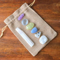 Crystal Set: Sleep & Relaxation, 7 Tumble Stones with Selenite, Jute Bag Included