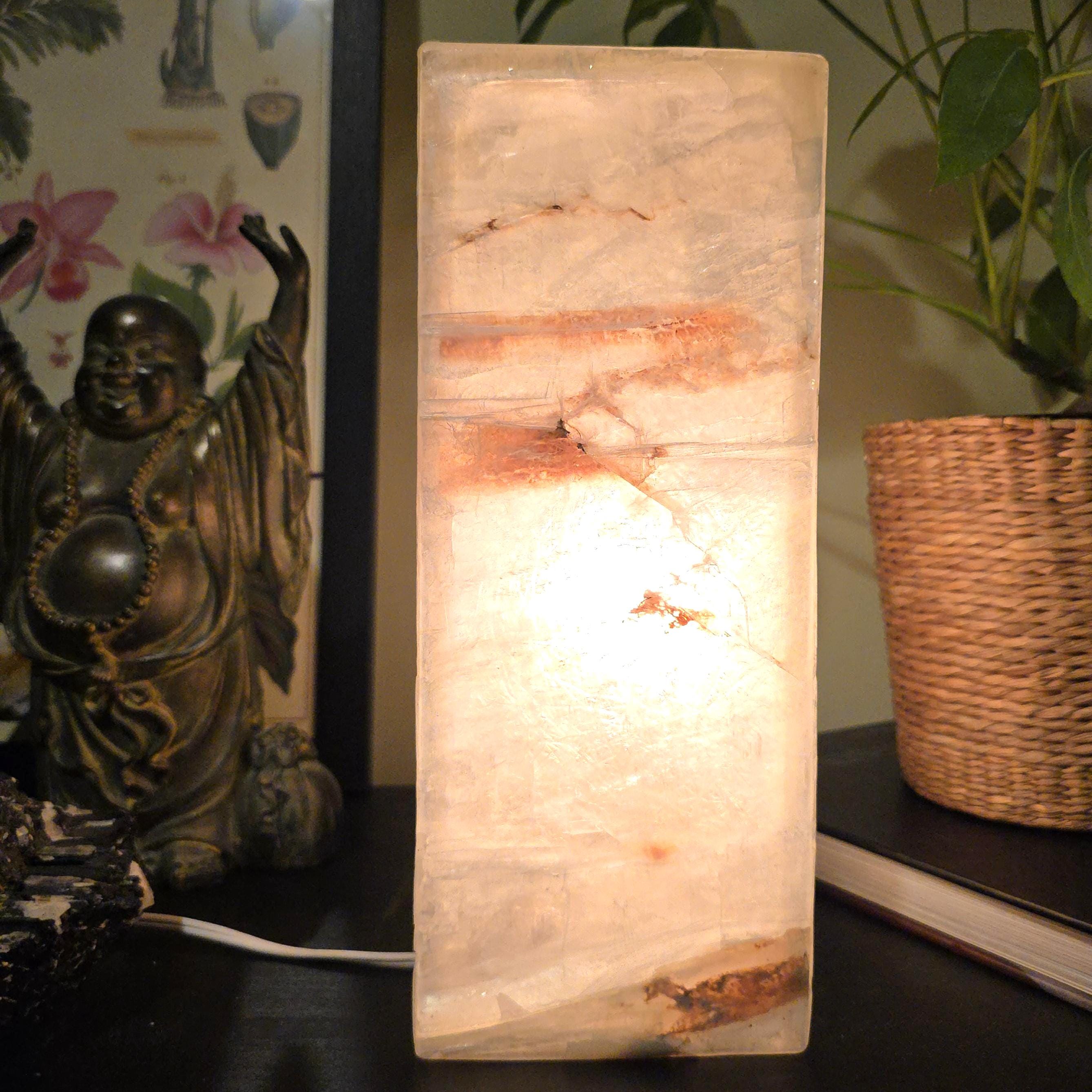 Gypsum Selenite Table Lamp - 12" Rectangular Desk Lamp