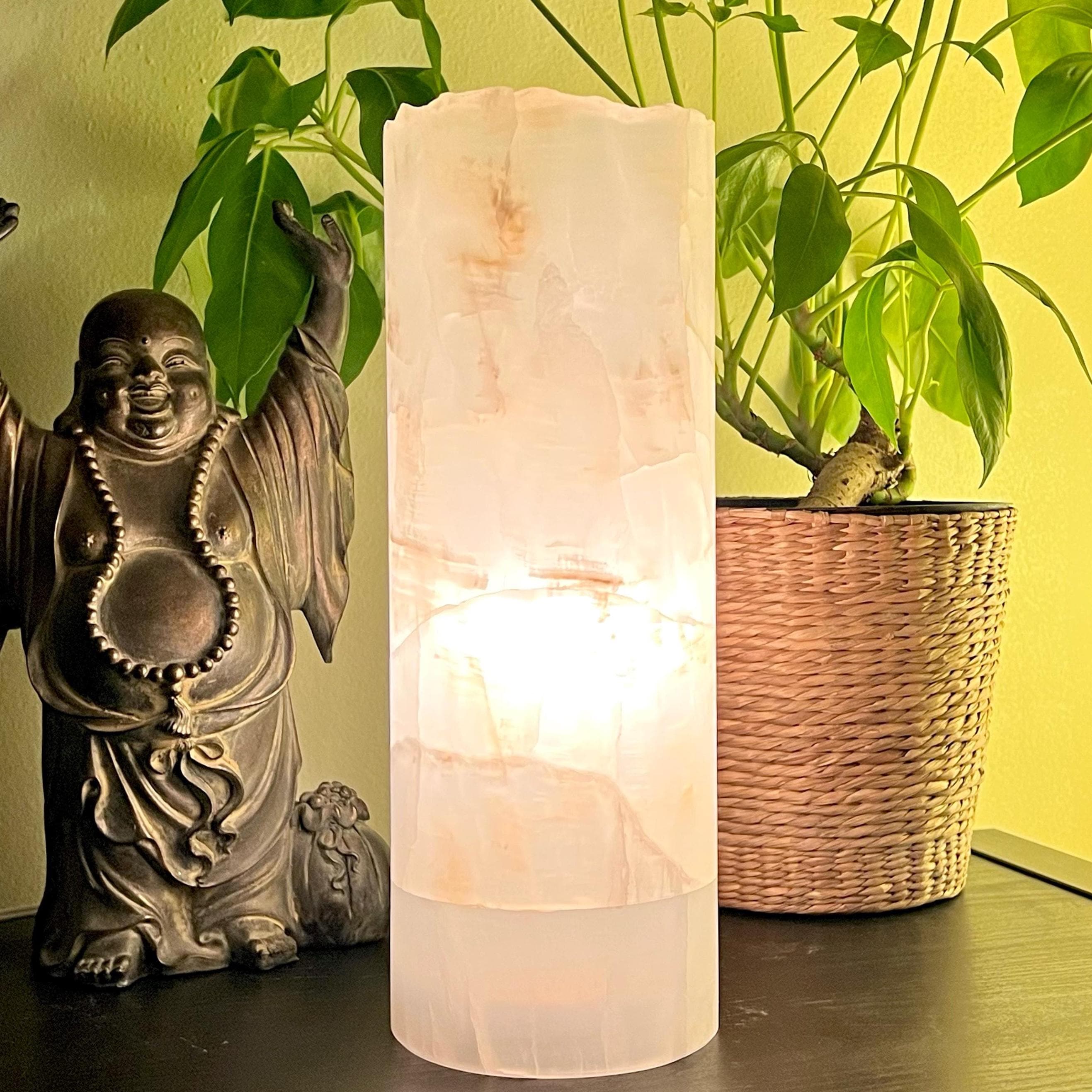 Onyx Table Lamp - 12 Inch Natural Cylinder Lamp from Mexico