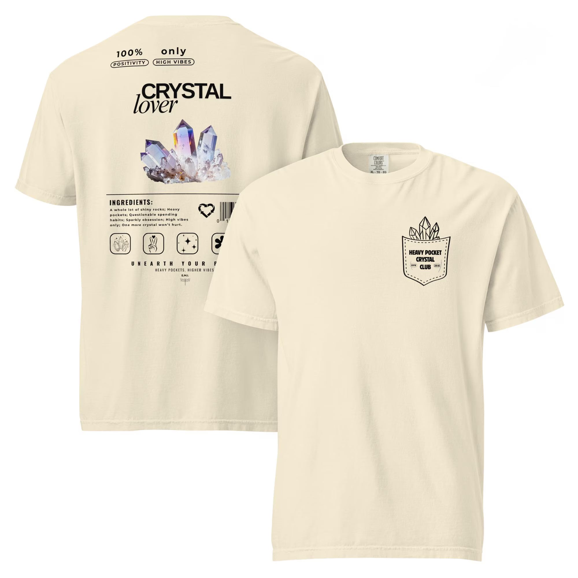 Crystal Lover T-Shirt - Aura Quartz Crystal - Funny Infographic Tee - Comfort Colors
