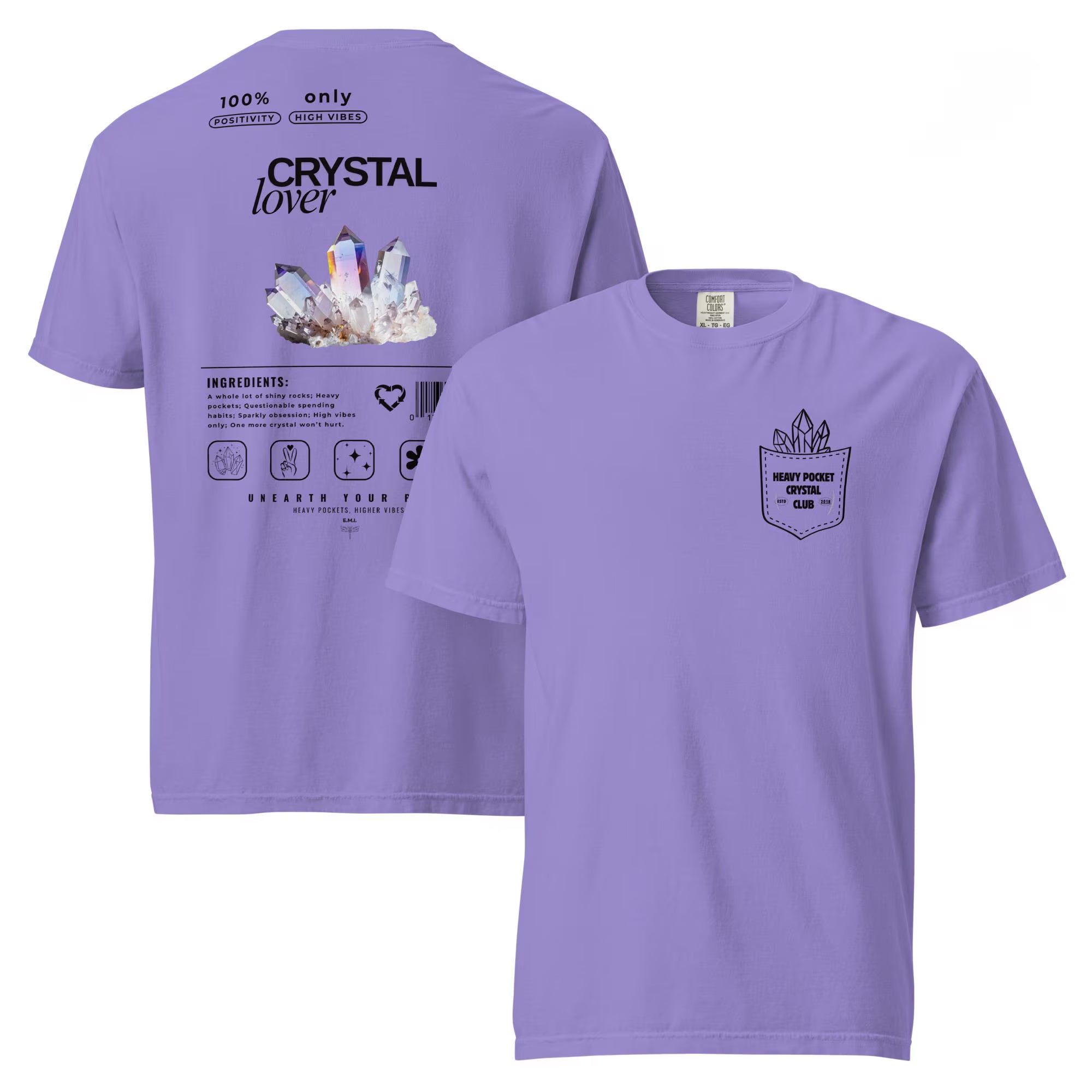 Crystal Lover T-Shirt - Aura Quartz Crystal - Funny Infographic Tee - Comfort Colors