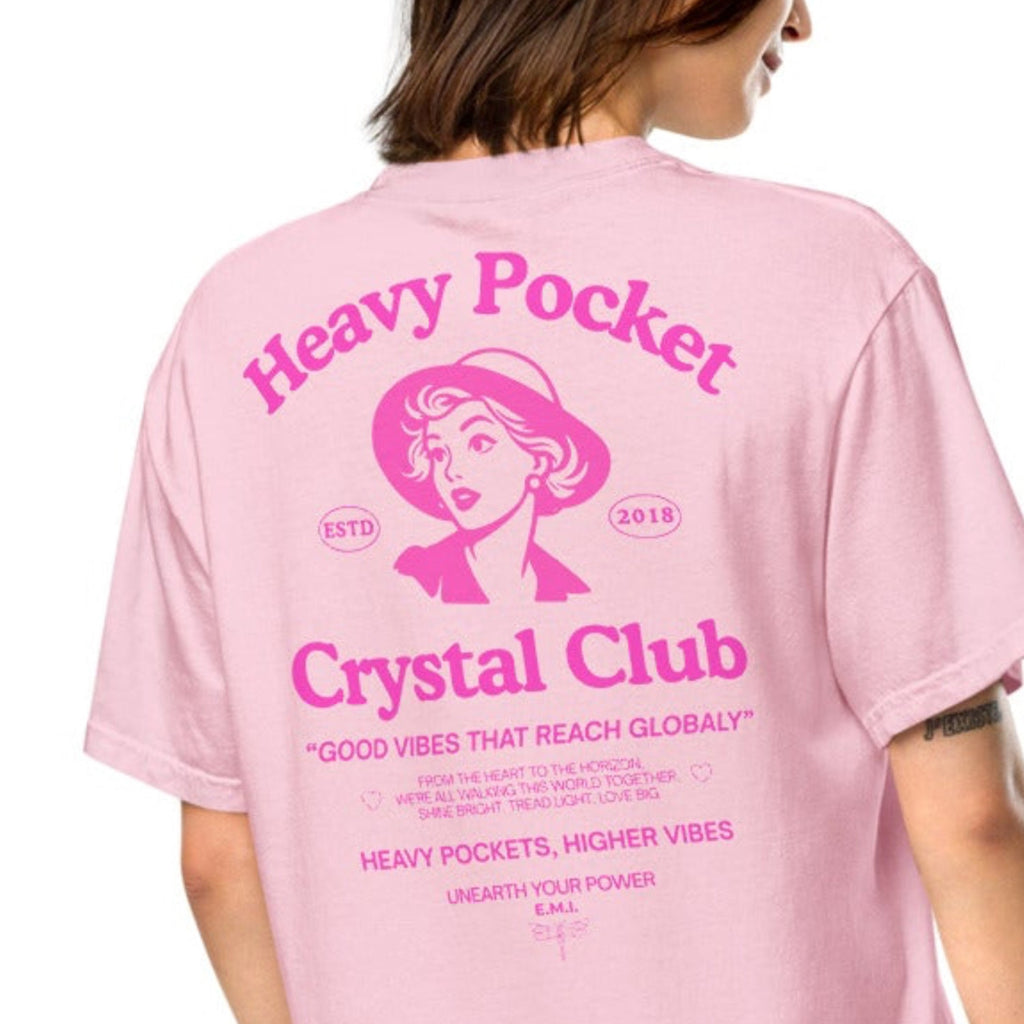 Heavy Pockets Crystal Club T-Shirt - Hot Pink - Good Vibes That Reach Globally - Retro Crystal Lover Unisex Tee