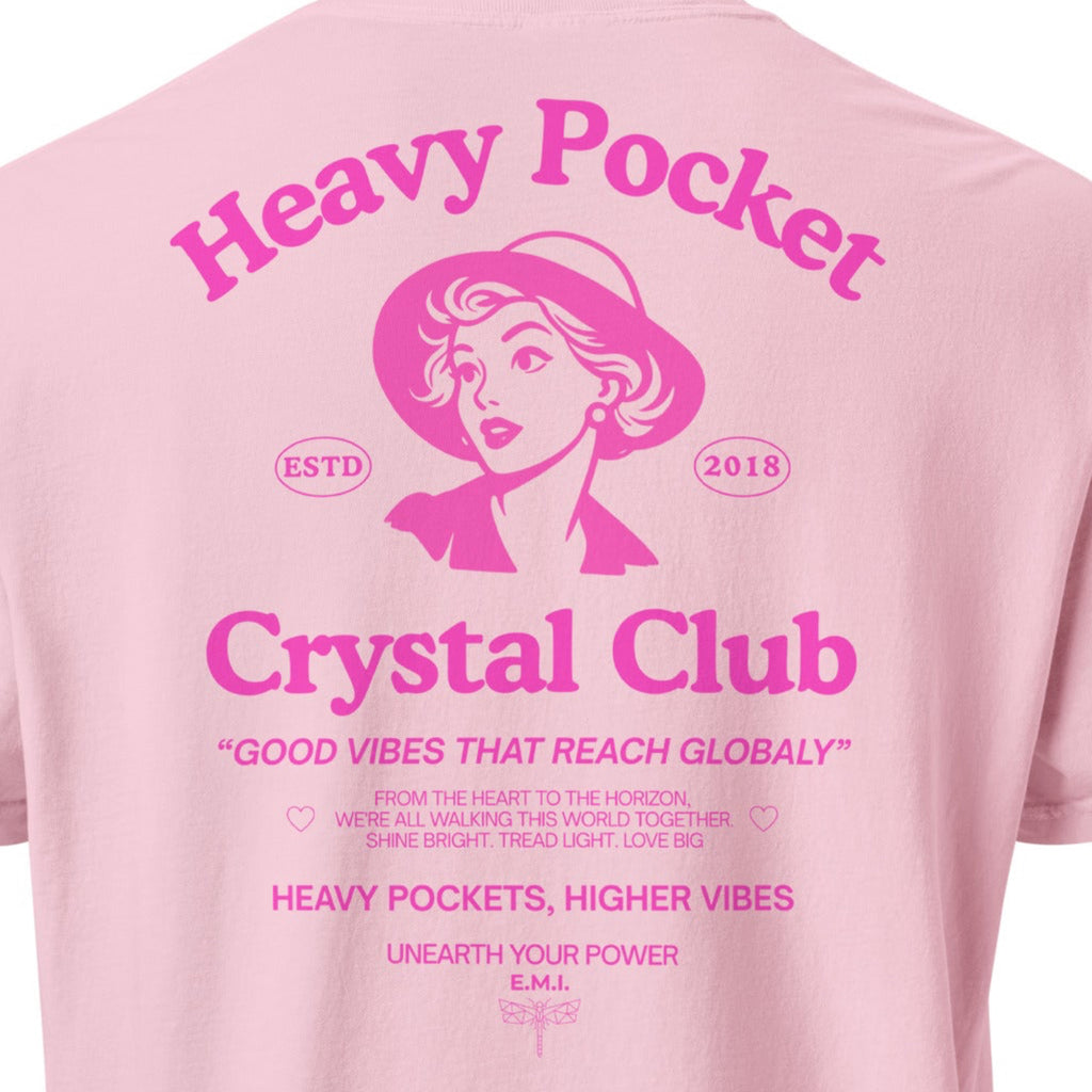 Heavy Pockets Crystal Club T-Shirt - Hot Pink - Good Vibes That Reach Globally - Retro Crystal Lover Unisex Tee