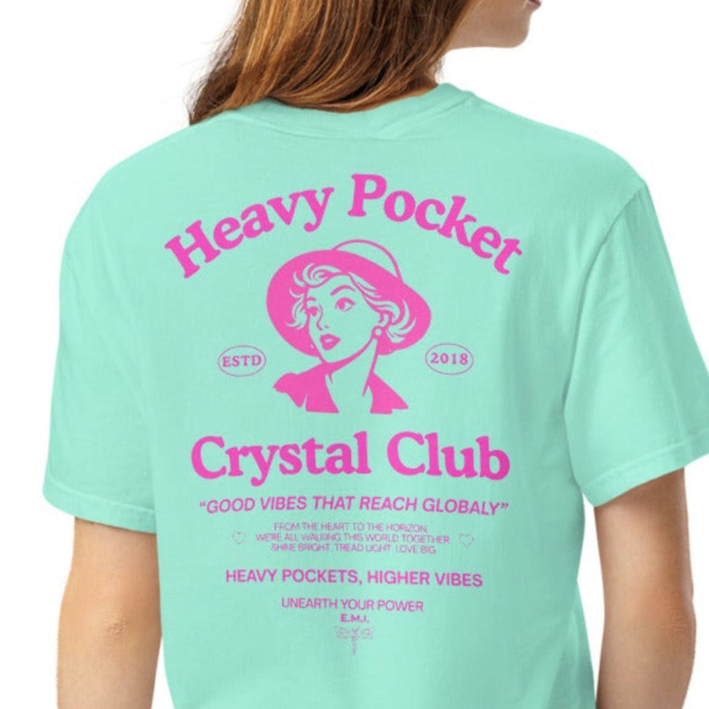 Heavy Pockets Crystal Club T-Shirt - Hot Pink - Good Vibes That Reach Globally - Retro Crystal Lover Unisex Tee