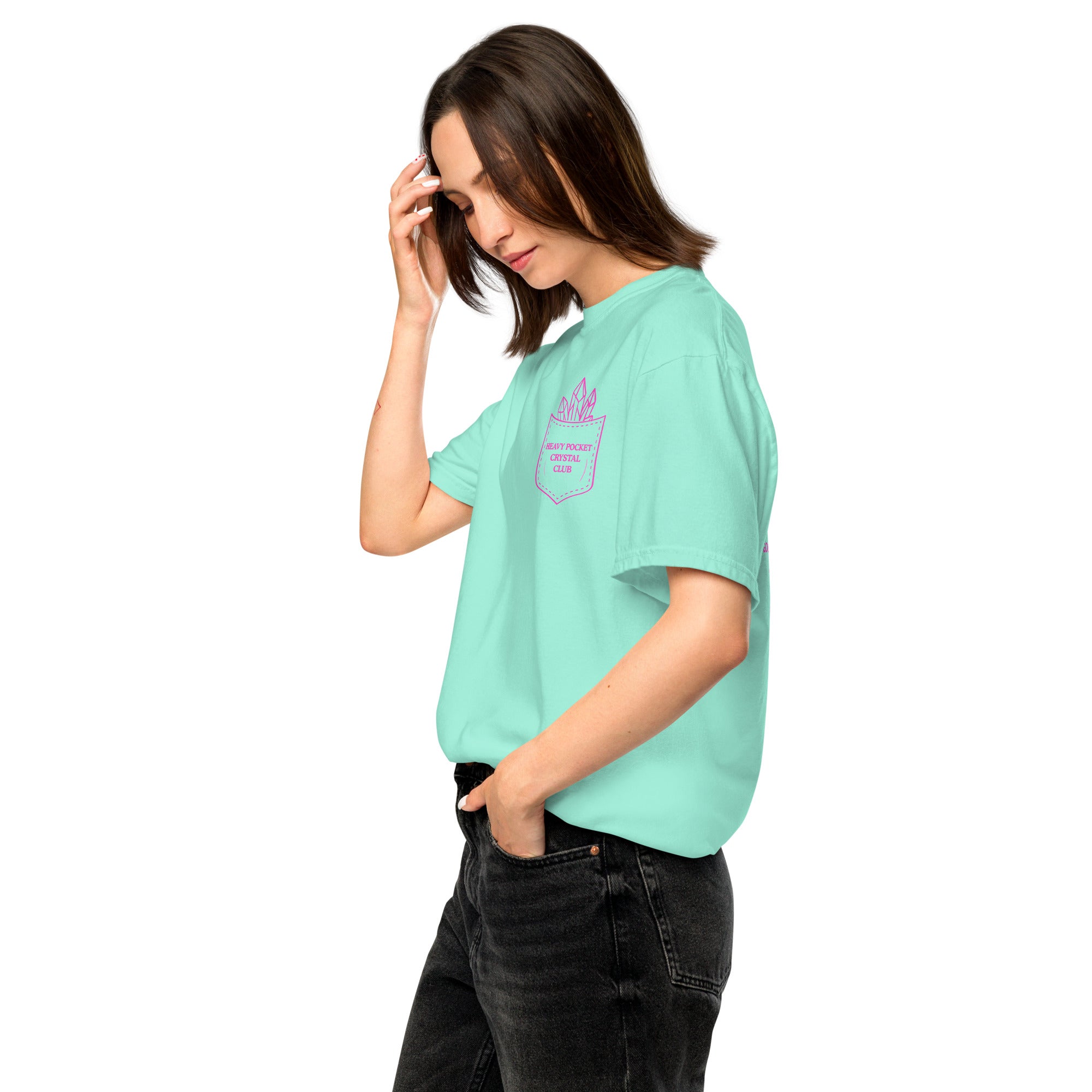 Heavy Pockets Crystal Club T-Shirt - Hot Pink - Good Vibes That Reach Globally - Retro Crystal Lover Unisex Tee