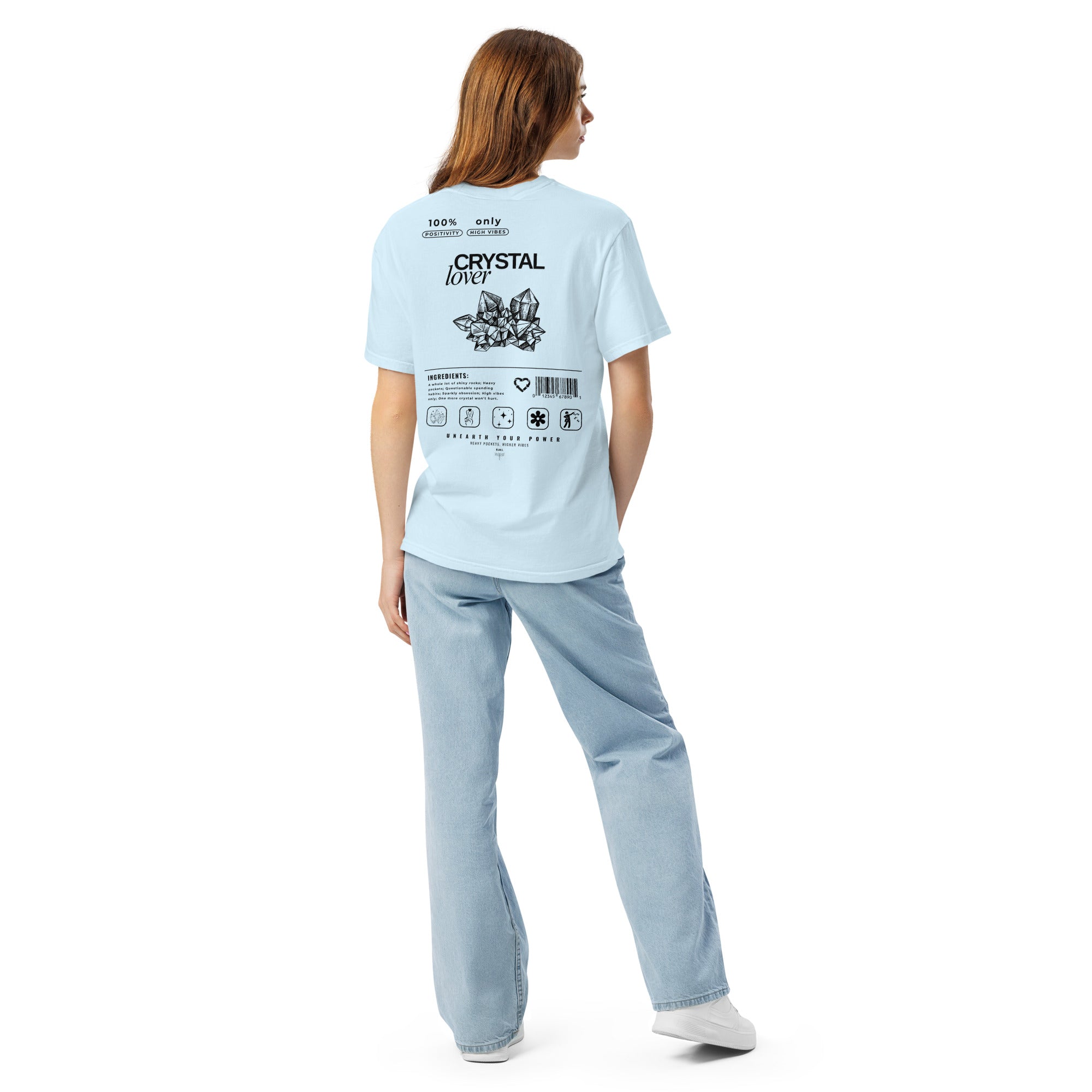 Crystal Lover T-Shirt - Crystal Cluster Sketch - Funny Infographic Tee - B&W - Comfort Colors