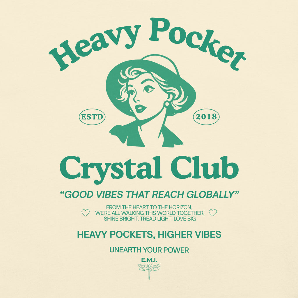 Heavy Pockets Crystal Club T-Shirt - Good Vibes That Reach Globally - Retro Crystal Lover Unisex Tee