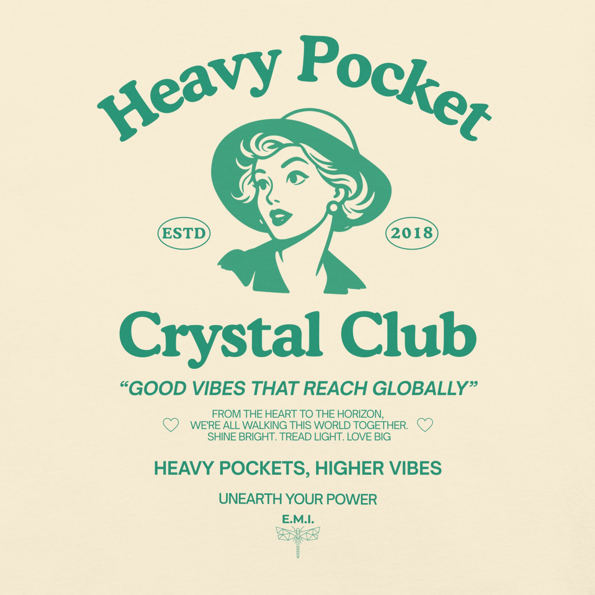 Heavy Pockets Crystal Club T-Shirt - Good Vibes That Reach Globally - Retro Crystal Lover Unisex Tee