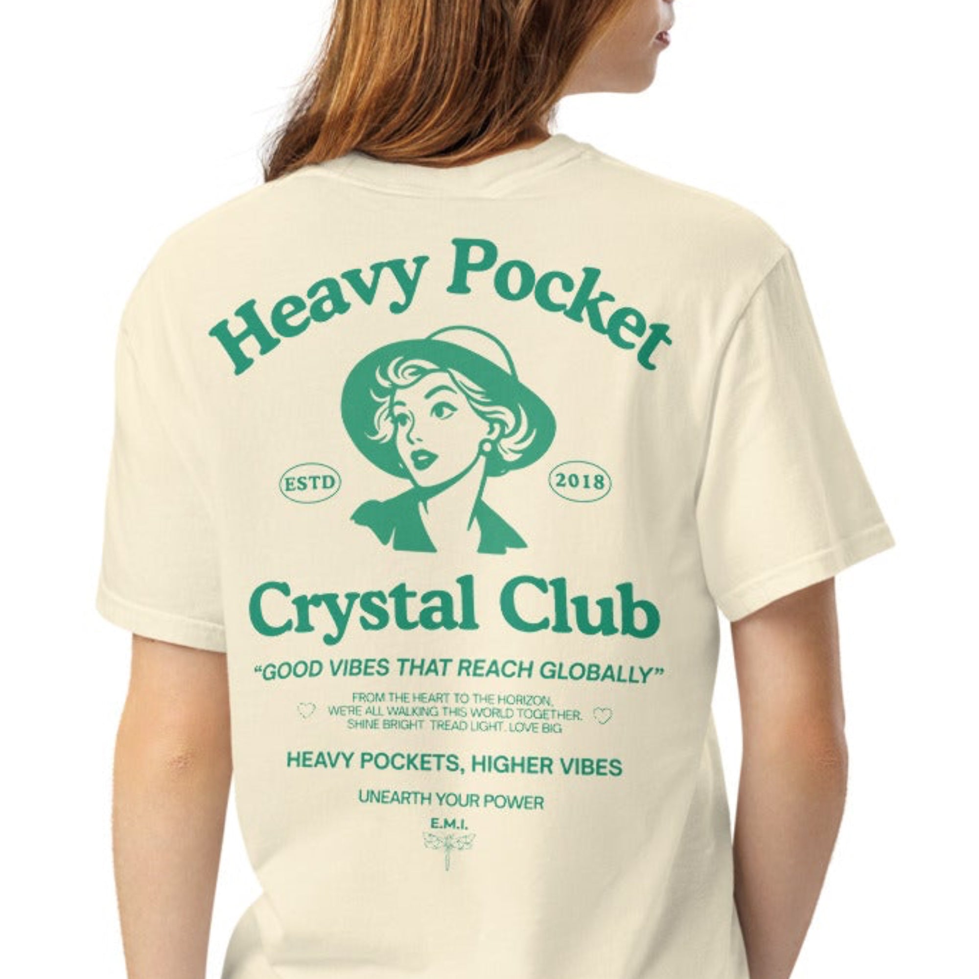 Heavy Pockets Crystal Club T-Shirt - Good Vibes That Reach Globally - Retro Crystal Lover Unisex Tee