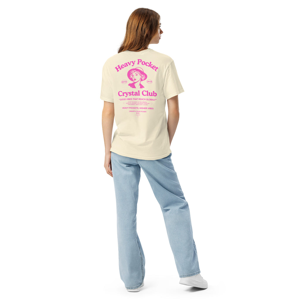 Heavy Pockets Crystal Club T-Shirt - Hot Pink - Good Vibes That Reach Globally - Retro Crystal Lover Unisex Tee