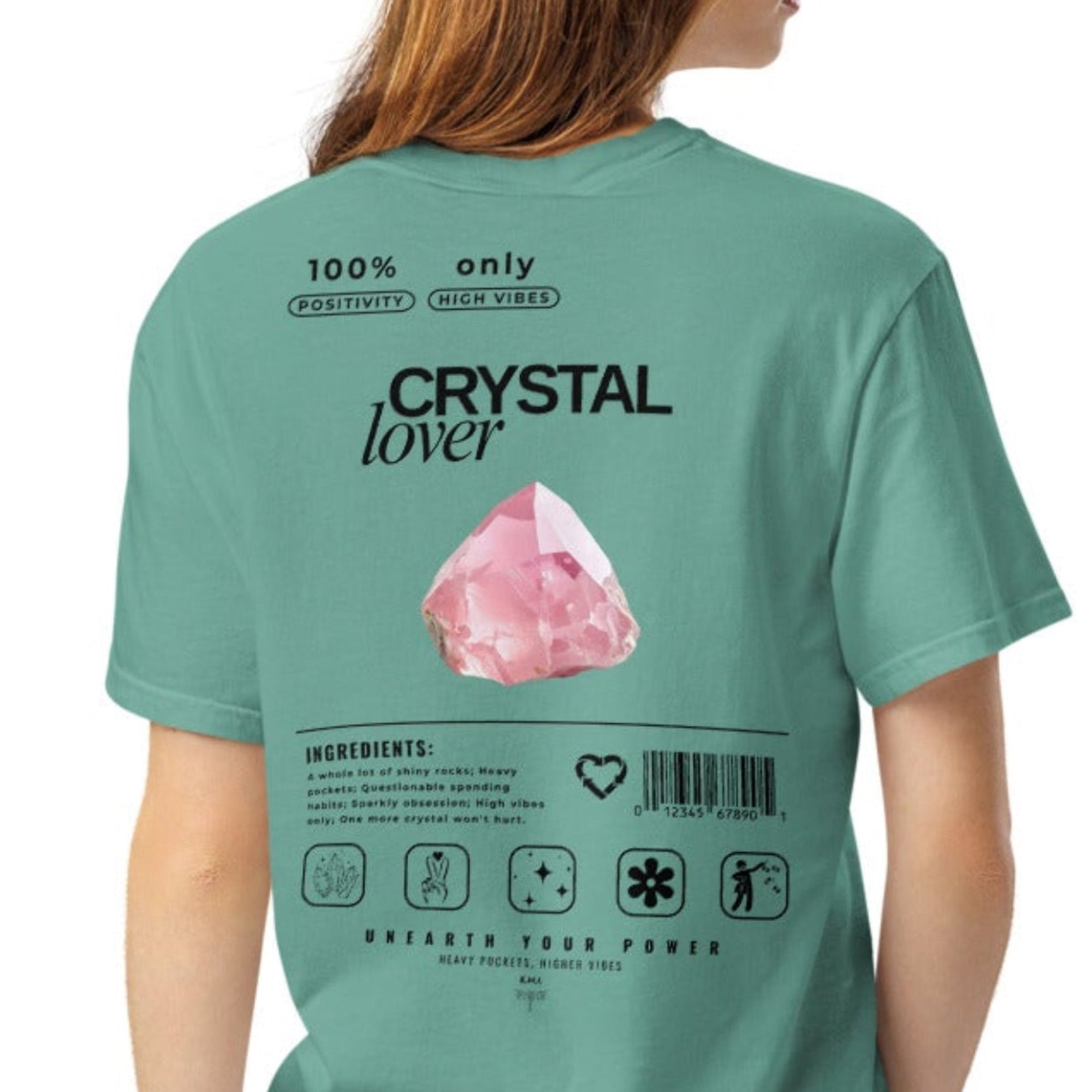 Crystal Lover T-Shirt - Rose Quartz Crystal - Funny Infographic Tee - Comfort Colors