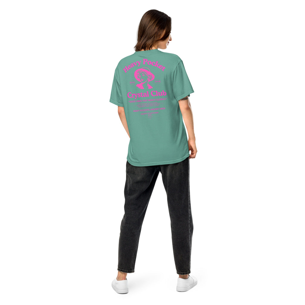 Heavy Pockets Crystal Club T-Shirt - Hot Pink - Good Vibes That Reach Globally - Retro Crystal Lover Unisex Tee