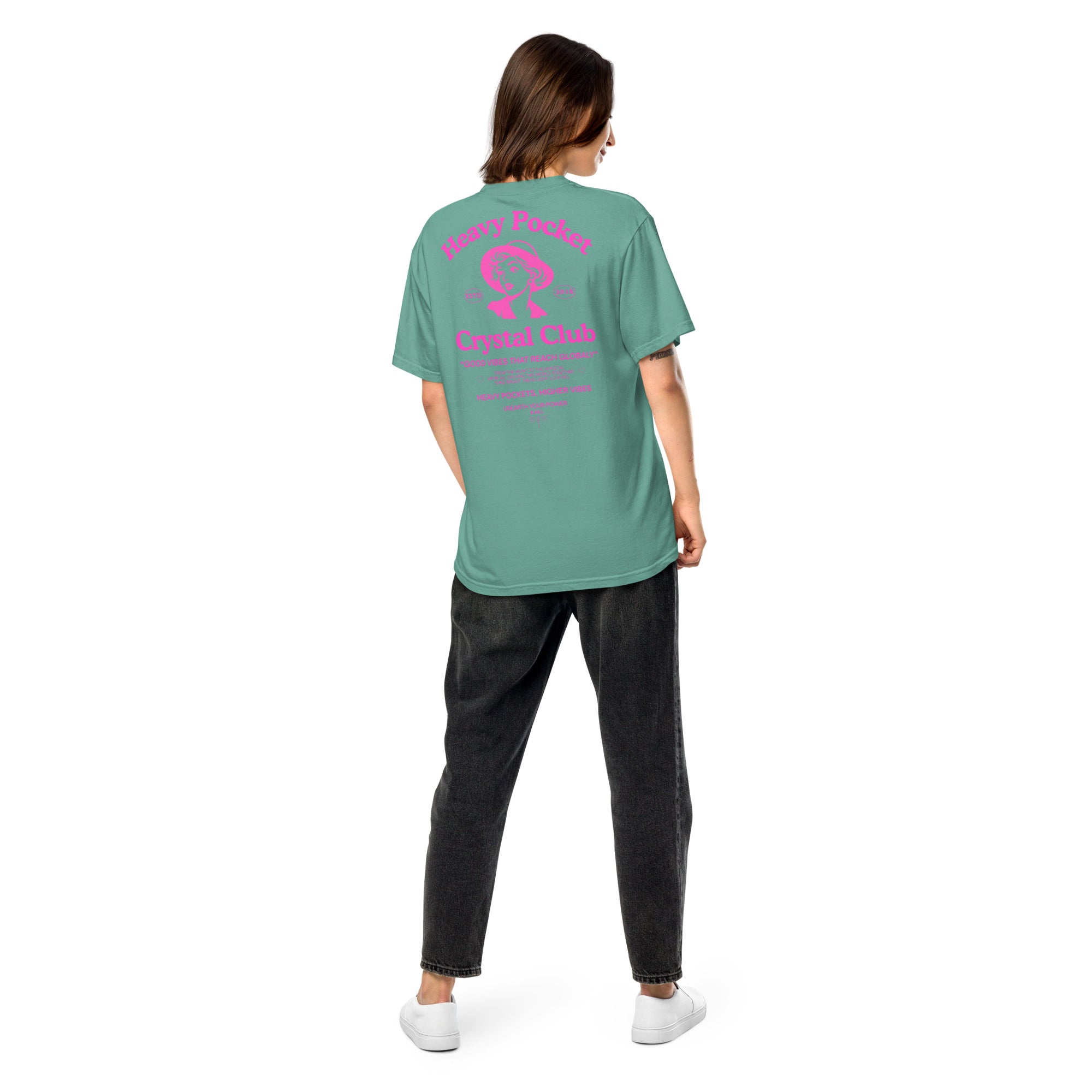 Heavy Pockets Crystal Club T-Shirt - Hot Pink - Good Vibes That Reach Globally - Retro Crystal Lover Unisex Tee