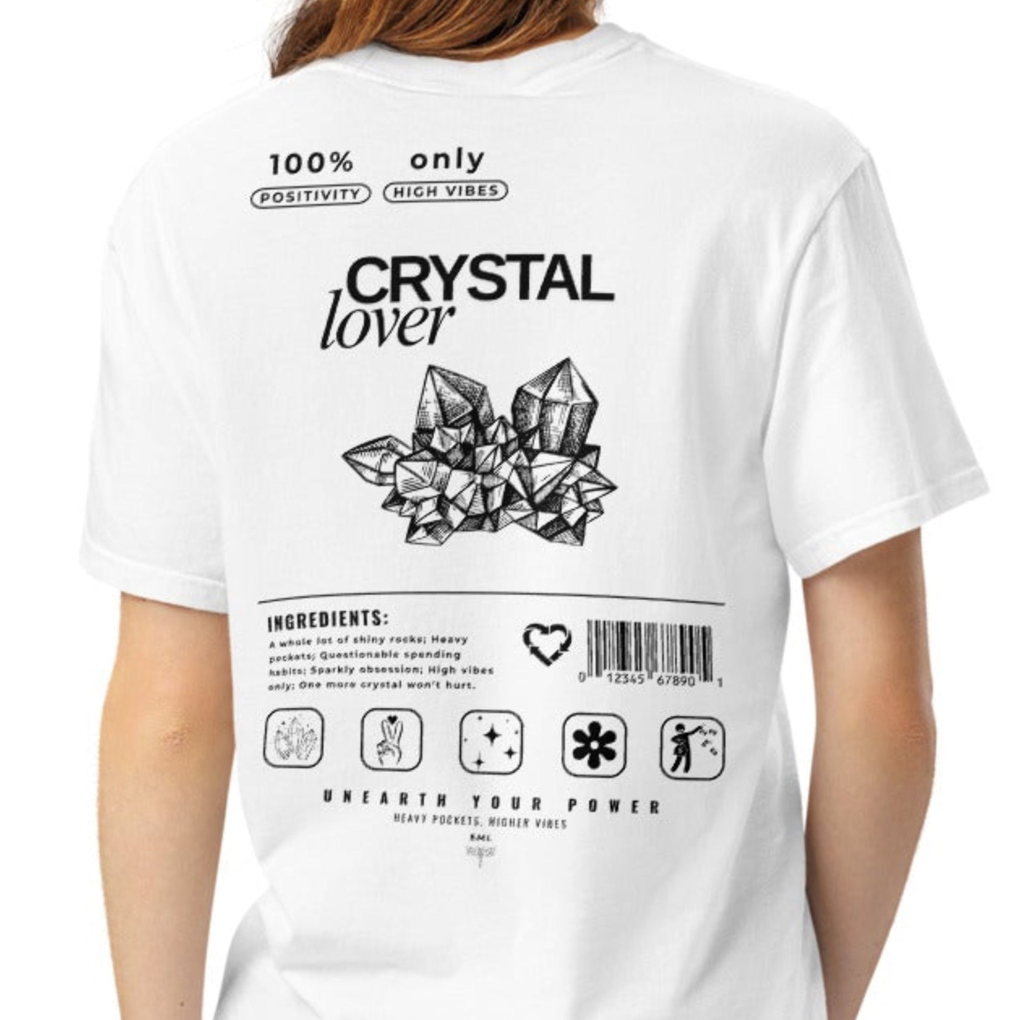 Crystal Lover T-Shirt - Crystal Cluster Sketch - Funny Infographic Tee - B&W - Comfort Colors