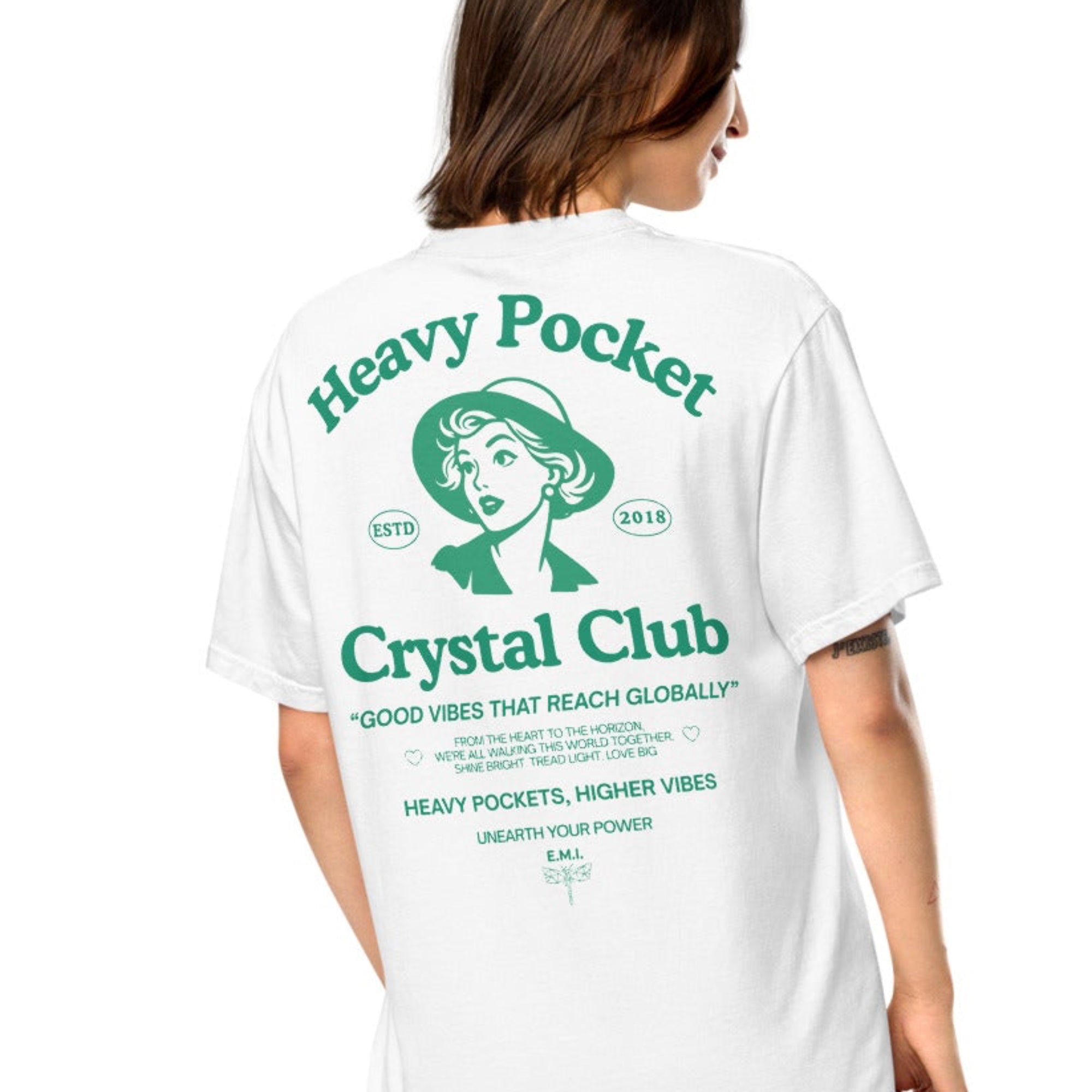 Heavy Pockets Crystal Club T-Shirt - Good Vibes That Reach Globally - Retro Crystal Lover Unisex Tee