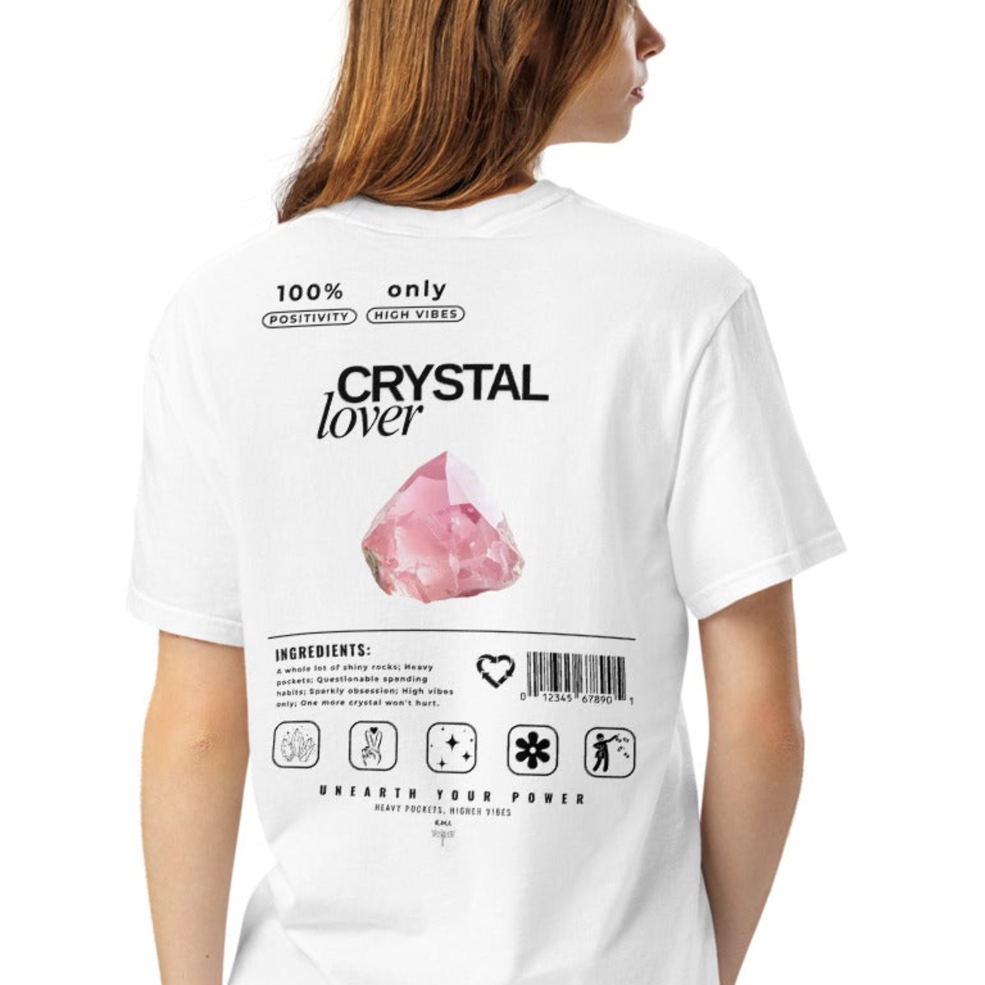Crystal Lover T-Shirt - Rose Quartz Crystal - Funny Infographic Tee - Comfort Colors