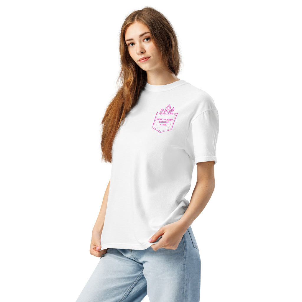 Heavy Pockets Crystal Club T-Shirt - Hot Pink - Good Vibes That Reach Globally - Retro Crystal Lover Unisex Tee