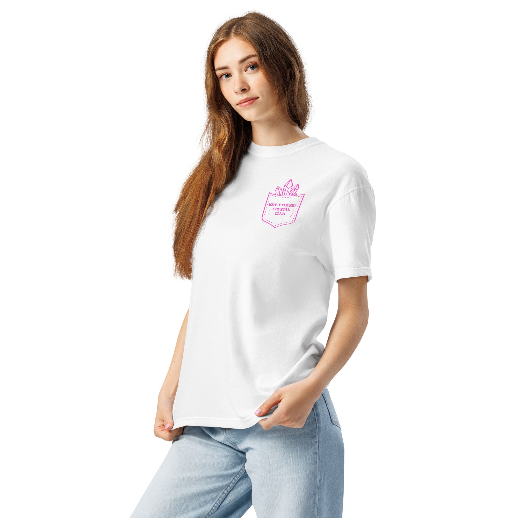 Heavy Pockets Crystal Club T-Shirt - Hot Pink - Good Vibes That Reach Globally - Retro Crystal Lover Unisex Tee